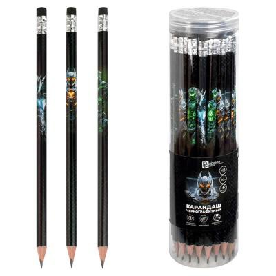 Карандаш чернографитный HB "Роботы",  круглый корпус, заточенный, дерево, с ластиком, 70083