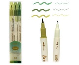 Набор скетч-маркеров винтажные BRUSH 3цв. DS-10 двухсторонние (кисть+линер), зеленые, в пластиковой упаковке,  [DS-10/DS-302E]