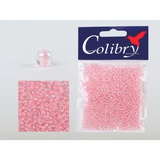 Стеклянный бисер Colibry 20г прозрачный с цветным стержнем и бензиновым блеском (светло-розовый) (54)