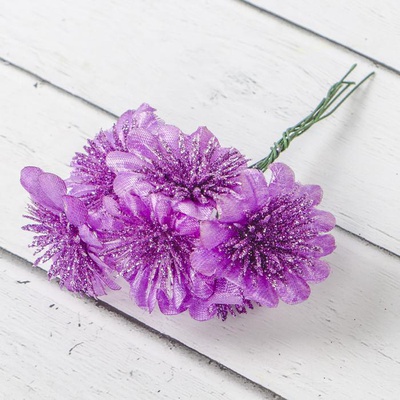 Букетик декор для творчества (блеск) "Хризантема", фиолет (набор-букет 6 цветков) d=3,5 см 10 см 3609979