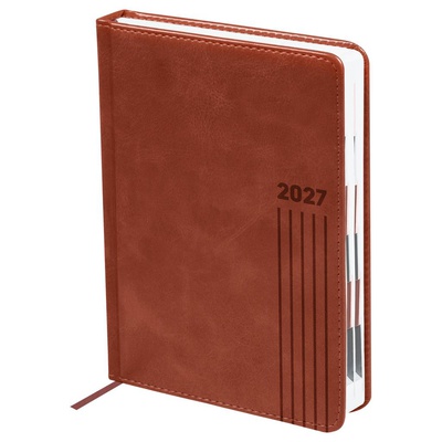 Ежедневник датированный 2027г, А5 176л. линия, BG "Vesper Index. Brown", твердый переплет,  коричневый, блок с индексной вырубкой, DdА5_68095