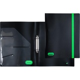 Папка 2 кольца 35мм deVENTE MonoChrome, A4 (240x310x35 мм), Ø 25 мм, 650 мкм, черная с рельефной фактурой, неоновая зеленая резинка 15мм, на 250 листов бумаги или 50 вкладышей, внутренний карман 160 мкм, индивидуальная маркировка, 3081006