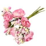 Букетик декор для творчества Розовые розы (1 набор=1 букету) в букете 6шт. 9см, 1364396