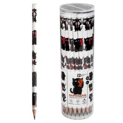 Карандаш чернографитный HB "Черный кот", трехгранный корпус, заточенный, дерево, без ластика, 70173