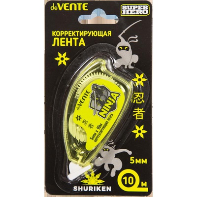 Корректирующая лента 5 мм x10 м, deVENTE SuperHero, полупрозрачный желтый корпус, фронтальный аппликатор, сдвигаемый в одно касание колпачок, 4062332