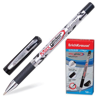 Ручка шариковая 1мм черная ERICH KRAUSE Max Glider, металлический наконечник, резиновый держатель [ЕК33575]