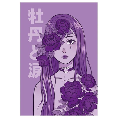 Точкабук 130*190 мм 48л. точка Аниме. Девушка в пионах, 100гр/м2, твёрдый переплёт, матовая ламинация, выб.лак, [Б32-9807]