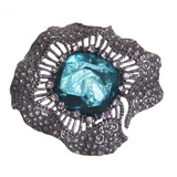 Брошь "Цветок" каменный, цвет голубой в черненом серебре, 1489159