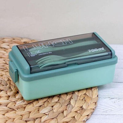 Ланч-бокс (пластик) 700 мл, «Life every dreen», + ложка, вилка, green (прямоугольный), N928-02