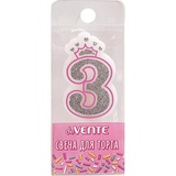 Свеча Цифра 3 deVENTE. Розовая принцесса, 5,8*3,8*0,8см, с серебряным рисунком, в пластиковой коробке с подвесом, 9060903