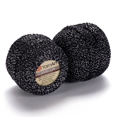 Пряжа Yarnart Camellia 50г/450м (91% полиэстер, 9% металлик), черный с серебром  412