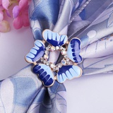 Кольцо для платка "Цветок незабудка", цвет сине-голубой в матовом золоте 2521802