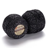 Пряжа Yarnart Camellia 50г/450м (91% полиэстер, 9% металлик), черный с серебром  412