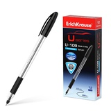 Ручка шариковая 1мм черная ErichKrause® U-109 Classic Stick&Grip, Ultra Glide Technology, трехгранный корпус, прозрачный, с рез. держателем, ЕК53743