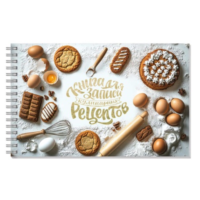 Книга для записи рецептов 220*136мм 96л. на гребне "Выпечка", твердый переплет, матовая ламинация, [716644]