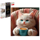 Алмазная мозаика 30х30см "Кот с капучино", холст на подрамнике, полная выкладка, картонная коробка, 71398