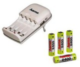 Сетевое зарядное устройство Combo, USB 5В/500мА, для 2-4 аккумуляторов AA/AAA + 4хAA 2400mAh, 100-240В, белый, Hama