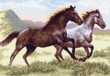 Канва с рисунком 37х49см Бегущие кони Матренин Посад,  [1223]