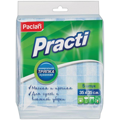 Салфетки для уборки вискоза Paclan "Practi", набор 5шт., 35*35см, европодвес