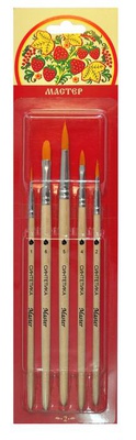 Набор кистей 5шт. МАСТЕР-2 ХОХЛОМА (№1,2,3 круглая - синтетика, №4,6 овальная - синтетика) С-6959