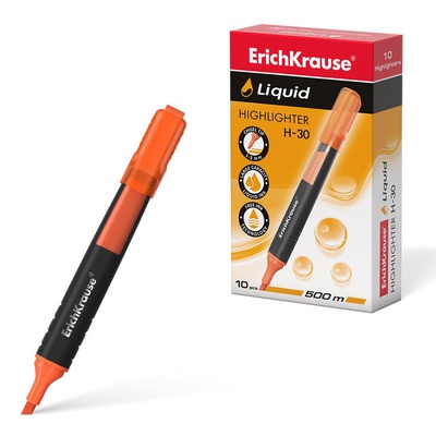 Текстмаркер с жидкими чернилами ErichKrause® Liquid H-30, скошенный наконечник, ширина линии1-3 мм, цвет чернил оранжевый, ЕК47976
