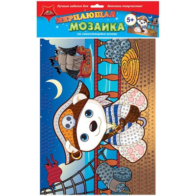 Набор для творчества мерцающая мозаика на самоклеящейся основе Апплика "Мишка пират ", А3, из мягкого пластика С1573-43