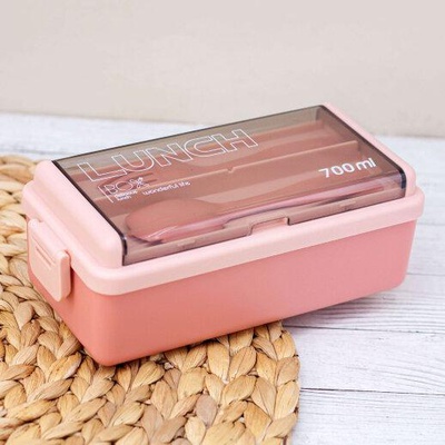 Ланч-бокс (пластик) 700 мл, «Life every dreen», + ложка, вилка, pink (прямоугольный), N928-01