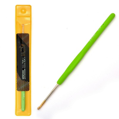 Крючок для вязания (13,5см) (2,5мм) Maxwell никель/зеленый, с золотой головкой  [MAXW.8206]
