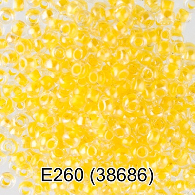 Бисер стеклянный GAMMA 5гр кристально-прозрачный с цветным отверстием, блестящий, желтый, круглый 10/*2,3мм, 1-й сорт Чехия, Е260 (38686)