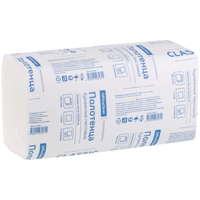 Полотенца бумажные лист 1 слойн OfficeClean Professional ZZ(V) (H3) 250л/пач, 23*23см, белые