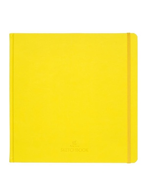 Скетчбук для маркеров и графики 230х230 48л. закрывающая резинка, каптал, FL, плотная белая бумага плотностью 160 г/м², твердая обложка – книжный переплет, сшивка, экокожа Latte цвет желтого цвета c тиснением лого, кругленые углы,(3162-1)