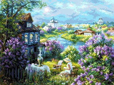 Канва с рисунком 37х49см Утро в деревне  Матренин Посад,  [1931]