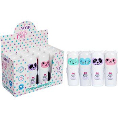 Ручка-корректор  7 мл deVENTE. 100% Cute, быстросохнущая, укрывистая, для школьных тетрадей, трубчатая система подачи, корпус ассорти, 4061111