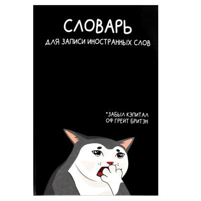 Тетрадь-словарь для записи иностранных слов 24л. А5 на скобе, "Коты мемы", мягкая обложка, мелованный картон, глянцевая ламинация, 69895