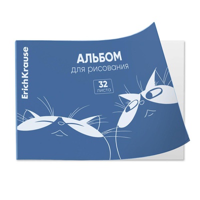 Альбом для рисования 32л. А4 на скобе, ErichKrause® Cats, Ice Metallic синийпластиковая обложка, ЕК63452