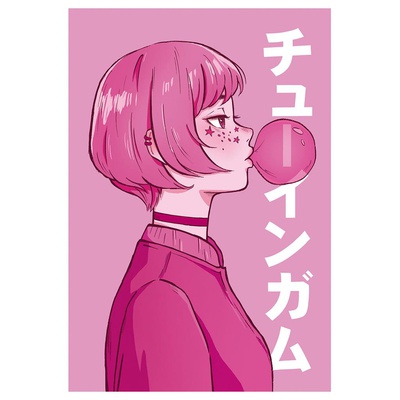 Точкабук 130*190 мм 48л. точка Аниме. Девушка с жевательной резинкой, 100гр/м2, твёрдый переплёт, матовая ламинация, выб.лак, [Б32-9810]