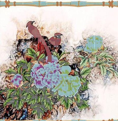 Канва/ткань (частичный бисер) 26х27 см Красные птицы Gluriya (73103),  [685580]