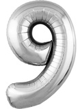 Шар воздушный фольгированный Цифра 9, 40" 102см, цвет серебряный, металлик SLIM 754597