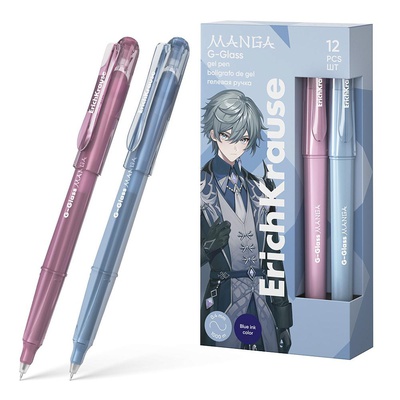 Ручка гелевая 0,5мм синий ErichKrause G-Glass Stick Manga, трехгранный корпус, одноразовая, игольчатый стержень, в ассортименте [ЕК61305]