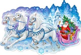 Мини-плакат вырубной Тройка лошадей с Дедом Морозом 41*25 см, (односторонний) Р33-72