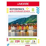 Фотобумага односторонняя для струйной печати, A4, 50 л., 230 г/м2, глянцевая, deVENTE, в пластиковом пакете с европодвесом, 2042405