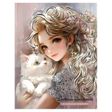 Дневник 1-11 кл. 48л. (твердый) Блондинка с котенком, 7БЦ, голографическая фольга, глянц. лам., печать в одну краску, универ. шпаргалка [69763]