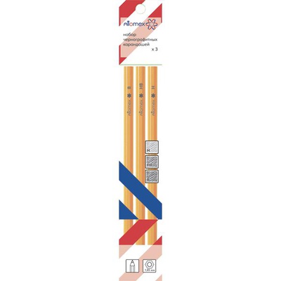 Набор чернографитных карандашей  Attomex 03 шт в наб. B,HB,H d грифеля 1,85 мм, шестигранный, желтый, 5030403