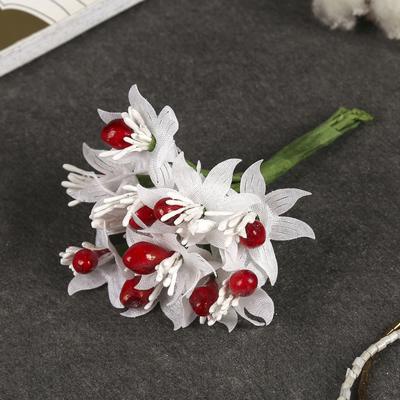 Букетик декор для творчества "Белые хризантемы, красный" (букет=12 цв.), 10 см, 3744968