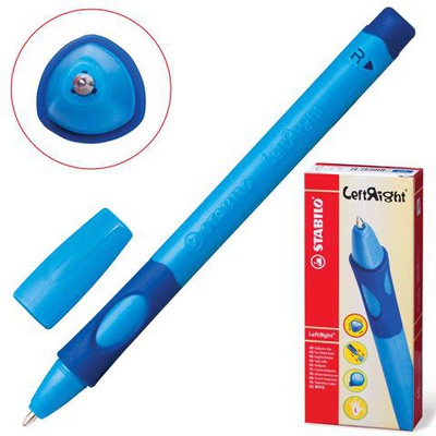 Ручка шариковая 0,8мм синяя (для правшей) Stabilo"Left Right", грип, голубой корпус 6328/1-41, [42980]
