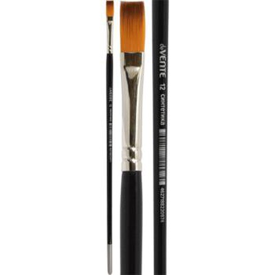 Кисть художественная синтетика №12, плоская, deVENTE "Art",  удлиненная деревянная ручка с многослойным лакокрасочным покрытием, никелированная обойма, индивидуальная маркировка 8073014