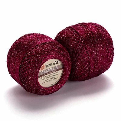 Пряжа Yarnart Camellia 50г/450м (91% полиэстер, 9% металлик), вишня 426
