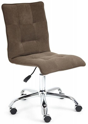 Кресло ZERO без подлокотников, ткань флок, цвет: тёмно - коричневый, крестовина металл. хром ( до 120кг )