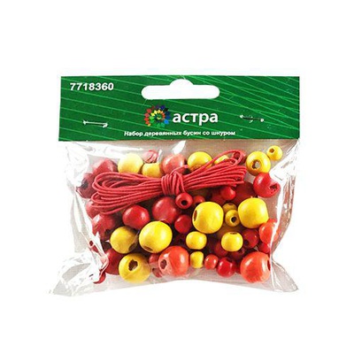 Деревянные бусины со шнурком красный микс 90шт. 160814 Х/С,  [7718360]