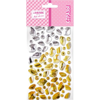 Стразы самоклеящиеся deVENTE. DIY Gradient Gemstones Gold&Silver, 40шт., акриловые, в форме камня, серебристо-золотистые, в пластиковом пакете с блистерным подвесом, 8002578